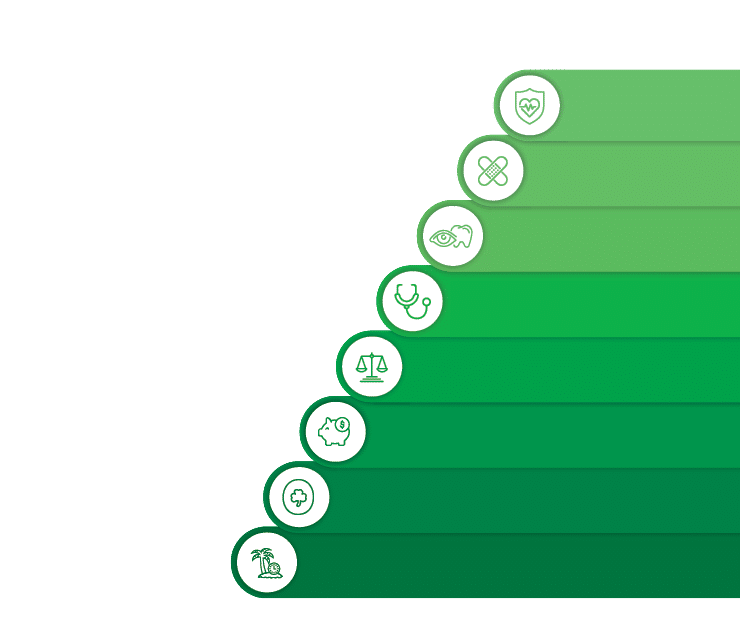 A row of icons, including a lock, a heart, and a shield, are arranged in a green gradient. AI generated content